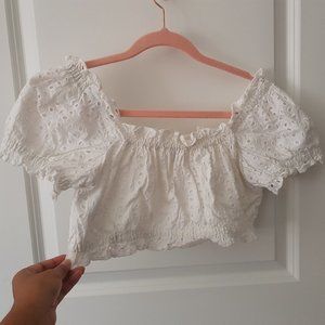 White Sunday's Best eyelet crop top (Aritzia)